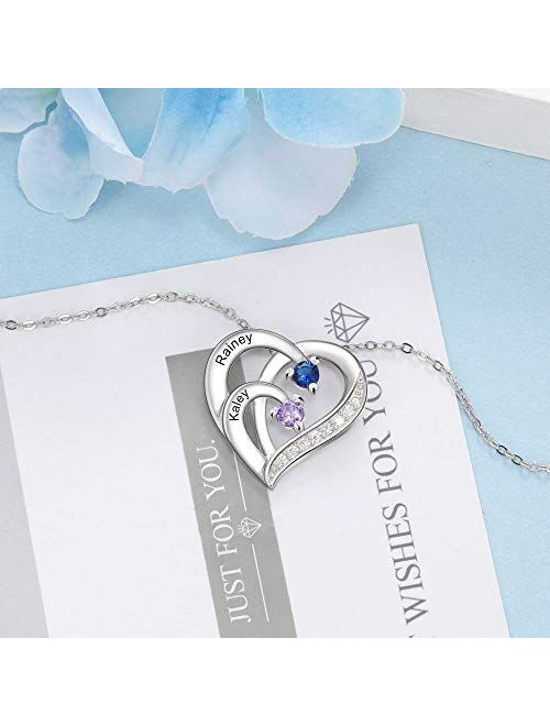Glamcarat Personalized mothers necklace with birthstones and names sterling silver jewelry for women custom engraved necklace for her birthstone necklace