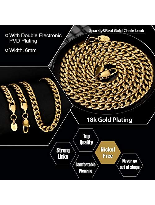 Krkc&Co Keep Real Keep Champion KRKC&CO 6/9/12mm Miami Cuban Link Chain for Men, 18K Gold Plated Stainless Steel Anti-Tarnish Anti-Allergies Hip Hop Rapper Chain Necklace