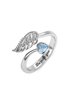 Getname Necklace Personalized "Forever by My Side" Angel Wing Ring Sterling Silver 925 for Her Wedding Band Ring Engagement Ring