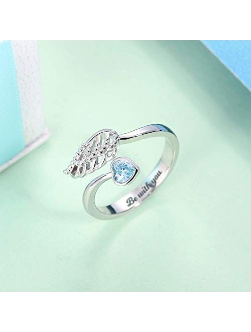 Getname Necklace Personalized "Forever by My Side" Angel Wing Ring Sterling Silver 925 for Her Wedding Band Ring Engagement Ring