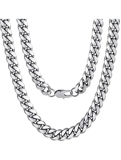 Generic 925 Sterling STEEL WITH Silver polished 12mm Cuban Link Curb Chain Necklace for Men extra thick necklace 22. 24. 26 inch (Sterling Silver polished 26)
