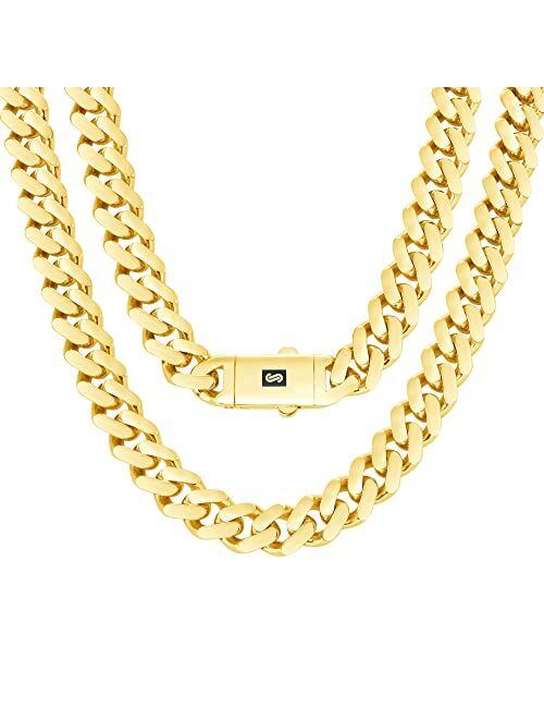 Nuragold 10k Yellow Gold 11mm Royal Monaco Miami Cuban Link Chain Necklace, Mens Jewelry Fancy Box Clasp 18" - 30"