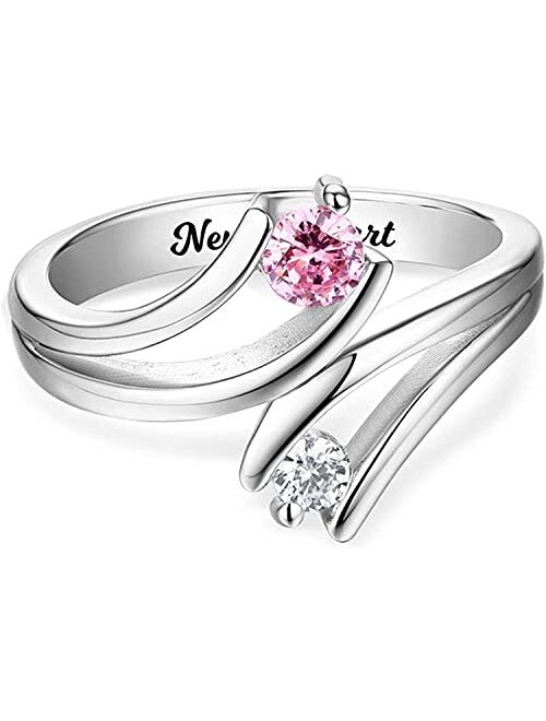 Elsie Lopez Mothers Ring 2 Birthstones Sterling Silver Custom Engraved Jewelry for Women Promise Ring for Her Name Ring