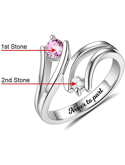 Elsie Lopez Mothers Ring 2 Birthstones Sterling Silver Custom Engraved Jewelry for Women Promise Ring for Her Name Ring