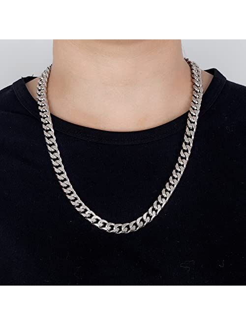 Dankadi Fashion 925 Sterling Silver Solid Miami Cuban Link Chain Necklace 8MM &12MM- Curb Cuban Thick Big Link Choker For Men Boys-20 "22" 24 "26" 28 " Fine Jewelry