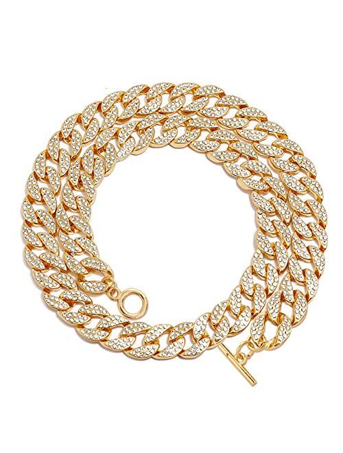 KOSMOS-LI CZ Rhinestone Choker Necklace for Women Jewelry Hip Hop Cuban Link Chain