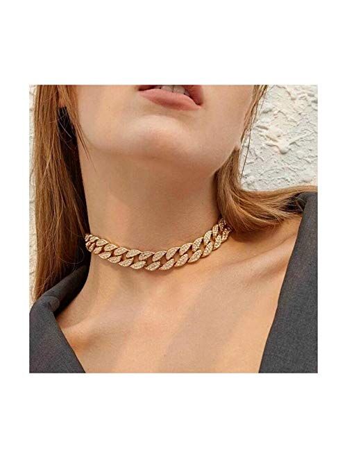 KOSMOS-LI CZ Rhinestone Choker Necklace for Women Jewelry Hip Hop Cuban Link Chain