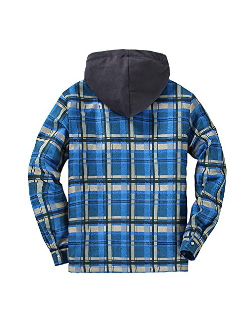 DOSLAVIDA Men's Quilted Lined Flannel Jackets Thicken Hooded Plaid Shirt Jacket Heavyweight Long Sleeve Button Down Shirts