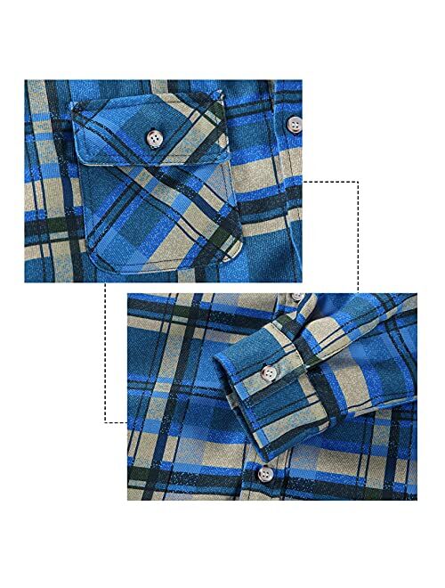 DOSLAVIDA Men's Quilted Lined Flannel Jackets Thicken Hooded Plaid Shirt Jacket Heavyweight Long Sleeve Button Down Shirts