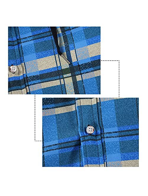 DOSLAVIDA Men's Quilted Lined Flannel Jackets Thicken Hooded Plaid Shirt Jacket Heavyweight Long Sleeve Button Down Shirts