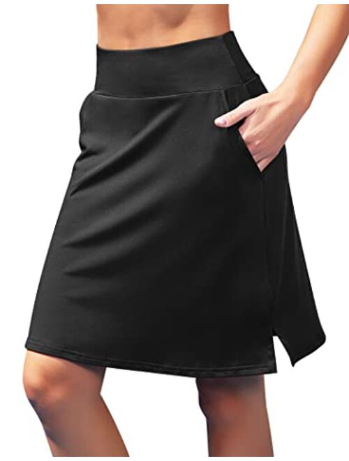 Coorun Women's 20" Knee Length Tennis Skorts Skirts SPF Elastic Athletic Skorts with Shorts Golf Skirt with Pocket Casual Skorts