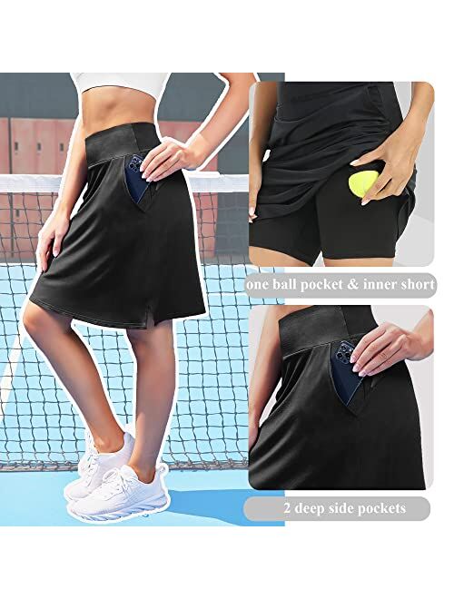 Coorun Women's 20" Knee Length Tennis Skorts Skirts SPF Elastic Athletic Skorts with Shorts Golf Skirt with Pocket Casual Skorts