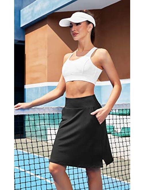 Coorun Women's 20" Knee Length Tennis Skorts Skirts SPF Elastic Athletic Skorts with Shorts Golf Skirt with Pocket Casual Skorts