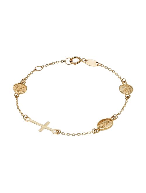 Charming Girl Kids 14k Gold Miraculous Medal Station Necklace