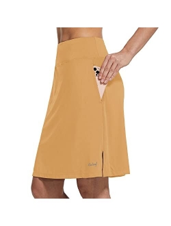 Women's 20" Knee Length Skorts Skirts Athletic Modest Long Golf Casual Skirt Zipper Pocket UV Protection