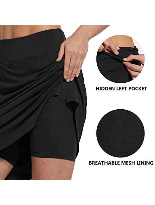 BALEAF Women's 20" Knee Length Skorts Skirts Athletic Modest Long Golf Casual Skirt Zipper Pocket UV Protection