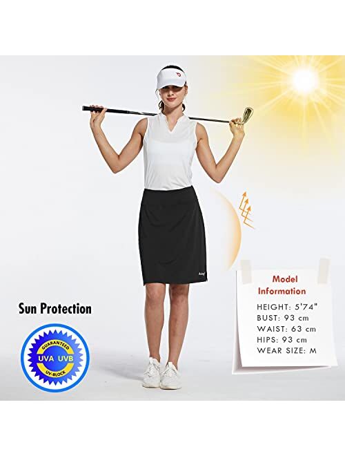 BALEAF Women's 20" Knee Length Skorts Skirts Athletic Modest Long Golf Casual Skirt Zipper Pocket UV Protection