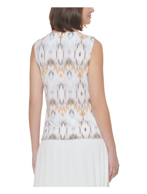 Calvin Klein Sleeveless Printed Pleat Neck Top