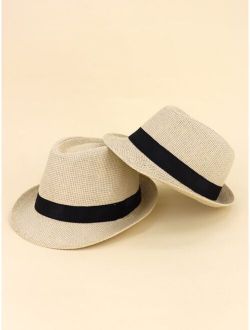 2pcs Parent-boys Belt Decor Straw Hat