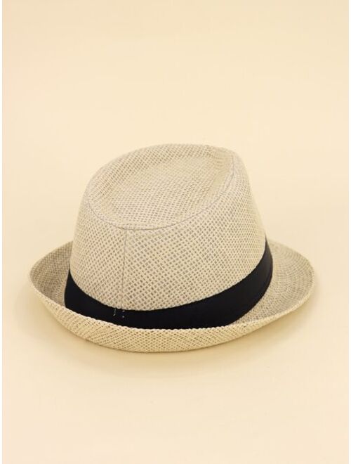 Shein 2pcs Parent-boys Belt Decor Straw Hat