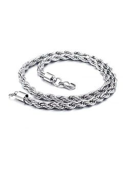 Mesnt Steel Chain Necklace, Chain Men Silver, Twisted Rope Chain Necklace, 5.7mm Silver Chain Necklace 20 Inches