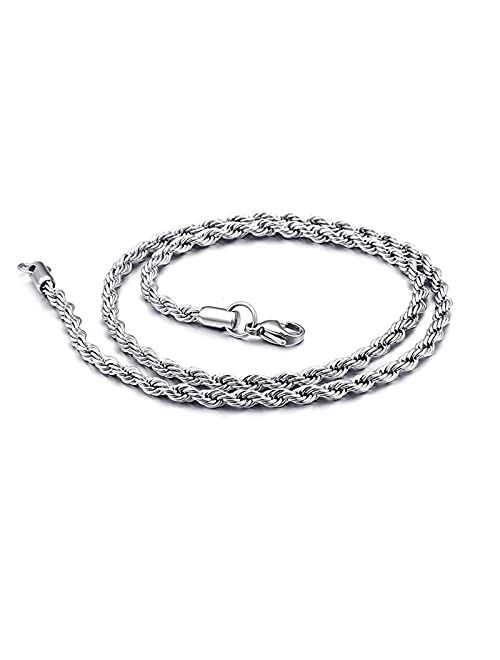 Mesnt Steel Chain Necklace, Chain Men Silver, Twisted Rope Chain Necklace, 5.7mm Silver Chain Necklace 20 Inches