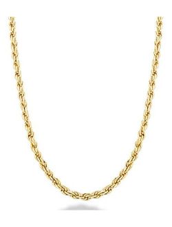 Solid 18K Gold Over Sterling Silver Italian 2mm, 3mm Diamond-Cut Braided Rope Chain Necklace for Men Women, 925 Sterling Silver Made in Italy