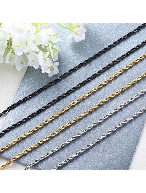 Jstyle Father Day's Gift for Dad 3Pcs 3MM Stainless Steel Twist Rope Chain Necklace for Men Women Silver/Gold/Black Tone,16-30 Inches