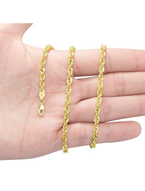 Nuragold 10k Yellow Gold 4mm Diamond Cut Rope Chain Pendant Necklace, Mens Womens Lobster Clasp 16" 18" 20" 22" 24" 26" 28" 30"