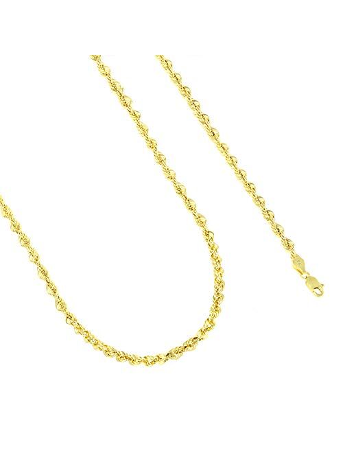 Nuragold 10k Yellow Gold 4mm Diamond Cut Rope Chain Pendant Necklace, Mens Womens Lobster Clasp 16" 18" 20" 22" 24" 26" 28" 30"