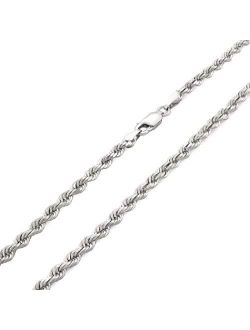 Nuragold 10k White Gold 3mm Rope Chain Diamond Cut Pendant Necklace, Mens Womens Lobster Clasp 18" 20" 22" 24" 26" 28" 30"