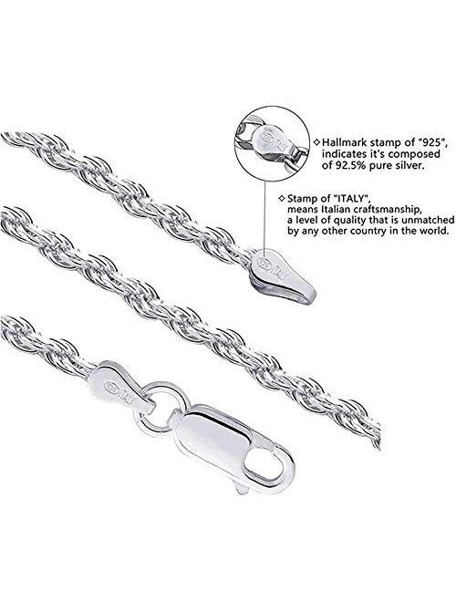 Savlano 925 Sterling Silver 4mm Solid Italian Rope Diamond Cut Twist Link Chain Necklace with Gift Box for Men & Women - Made in Italy
