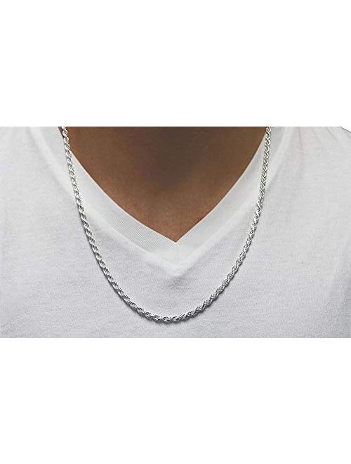 Verona Jewelers Sterling Silver 4MM Italian Diamond-Cut Rope Chain Necklace for Men and Women- 925 Braided Twist Italian Necklace, Rope Chain for Men, 925 Rope Chain (16-
