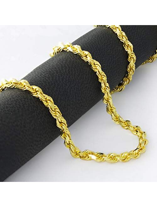 Nuragold 10k Yellow Gold 5mm Rope Chain Diamond Cut Pendant Necklace, Mens Womens Lobster Clasp 20" 22" 24" 26" 28" 30"