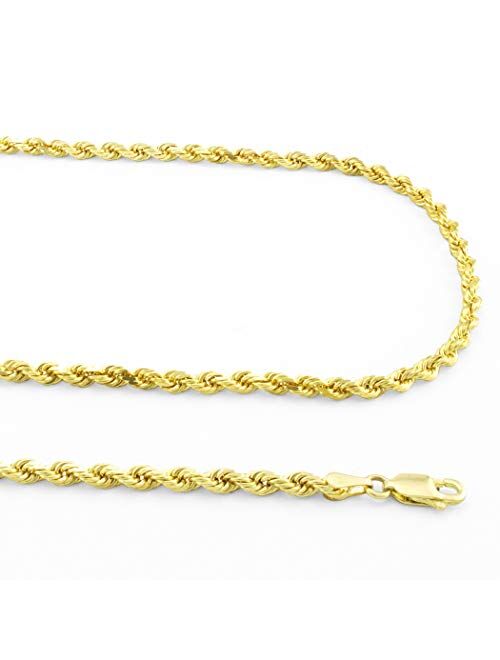 Nuragold 14k Yellow Gold 3mm Solid Rope Chain Diamond Cut Pendant Necklace, Mens Womens Lobster Clasp 16" 18" 20" 22" 24" 26" 28" 30"