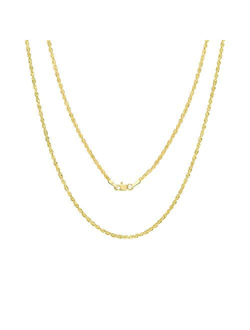 Nuragold 10k Yellow Gold 2mm Rope Chain Pendant Necklace, Womens Mens Jewelry 14" 16" 18" 20" 22" 24" 26" 28" 30"