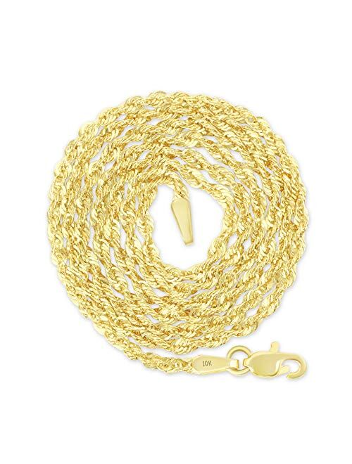 Nuragold 10k Yellow Gold 2mm Rope Chain Pendant Necklace, Womens Mens Jewelry 14" 16" 18" 20" 22" 24" 26" 28" 30"