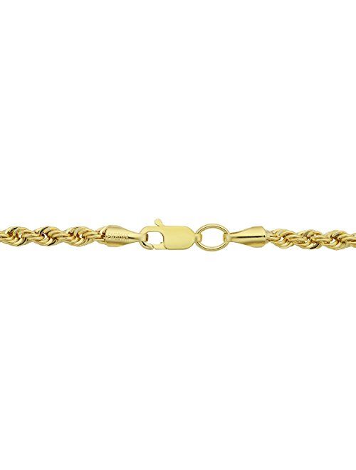 Kooljewelry 14k Yellow Gold Filled 3.2mm Rope Chain Necklace (16, 18, 20, 22, 24, 26, 30 or 36 inch)