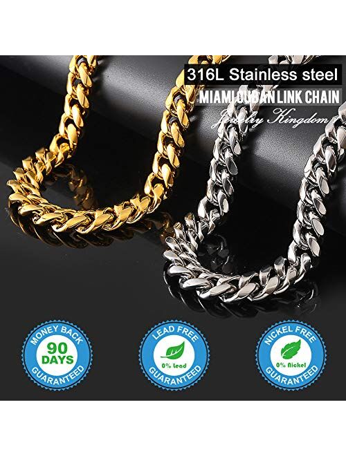Jewelry Kingdom 1 Gold Cuban Link Chain Necklace or Bracelet for Men 15mm 18K Stainless Steel Chunky Thick Heavy Miami Curb Chains 8-30 inch Valentines Jewelry