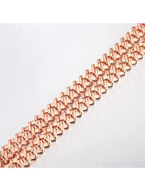 FEEL STYLE Cuban Link Chain Diamond Miami Cuban Necklace 12mm Pink Crystal Bling Iced Out Necklace for Men Women Hip Hop Jewelry