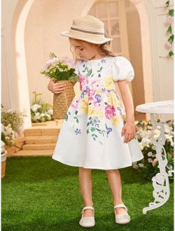 Toddler Girls 1pc Floral Print Puff Sleeve Dress