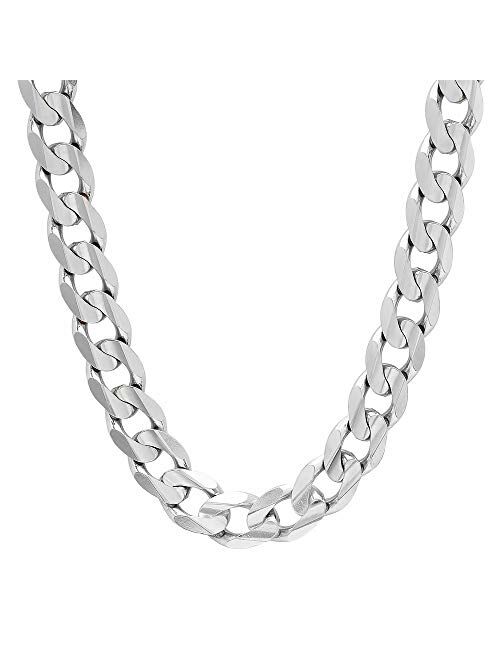 Verona Jewelers Italian 925 Solid Sterling Silver Mens Necklace,7.5MM 8MM 11MM 15MM Curb Cuban Chain Necklace for Men- Solid Heavy Link, Thick Link Chain Necklace, 20, 22