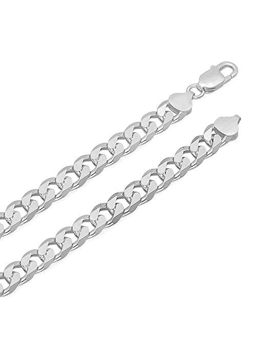 Verona Jewelers Italian 925 Solid Sterling Silver Mens Necklace,7.5MM 8MM 11MM 15MM Curb Cuban Chain Necklace for Men- Solid Heavy Link, Thick Link Chain Necklace, 20, 22
