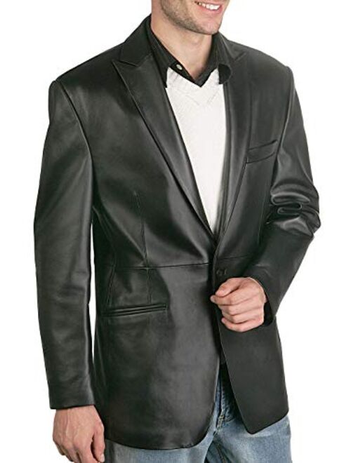 BGSD Men Judd 1-Button Leather Blazer Lambskin Sport Coat Jacket (Regular, Big & Tall and Short)