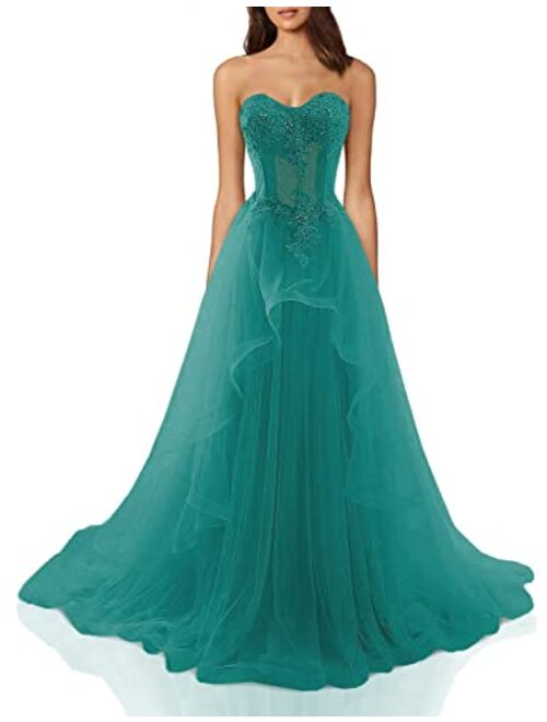 Mauwey Women's Evening Gown For Juniors Fishbone Tulle Long Prom Wedding Dress