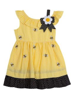 Rare Editions Baby Girls Seersucker Dress with Bee Schiffly Embroidery