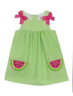 Rare Editions Baby Girls Check Dress with Watermelons Applique