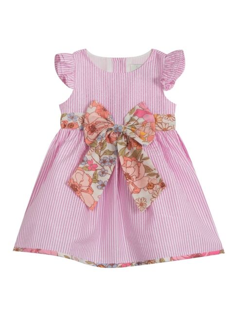 Rare Editions Baby Girls Lurex Seersucker Flutter Sleeve Dress with Printed Bow