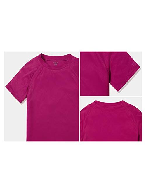 TSLA Youth Kids UPF 50+ Short Sleeve, Aqua Water Swimsuit Top, UV/SPF Surf Swim Shirt