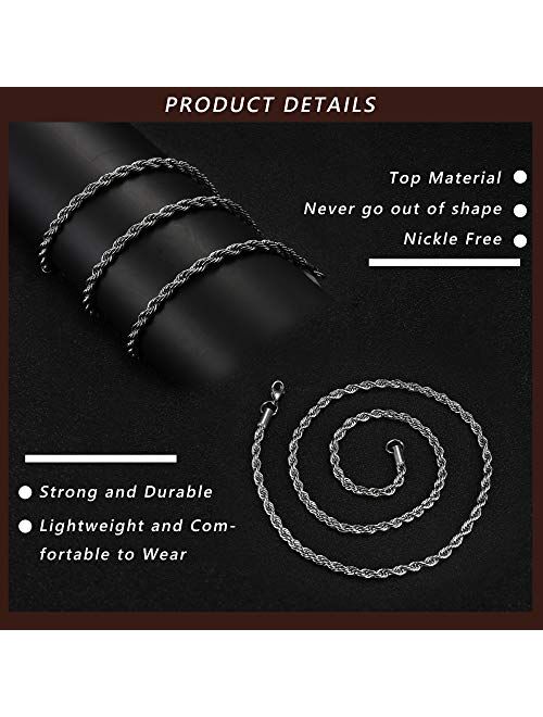 FIBO STEEL 4MM Stainless Steel Twist Rope Chain Necklace for Men Women,16-30 inches
